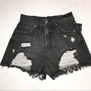 Black distressed jean shorts